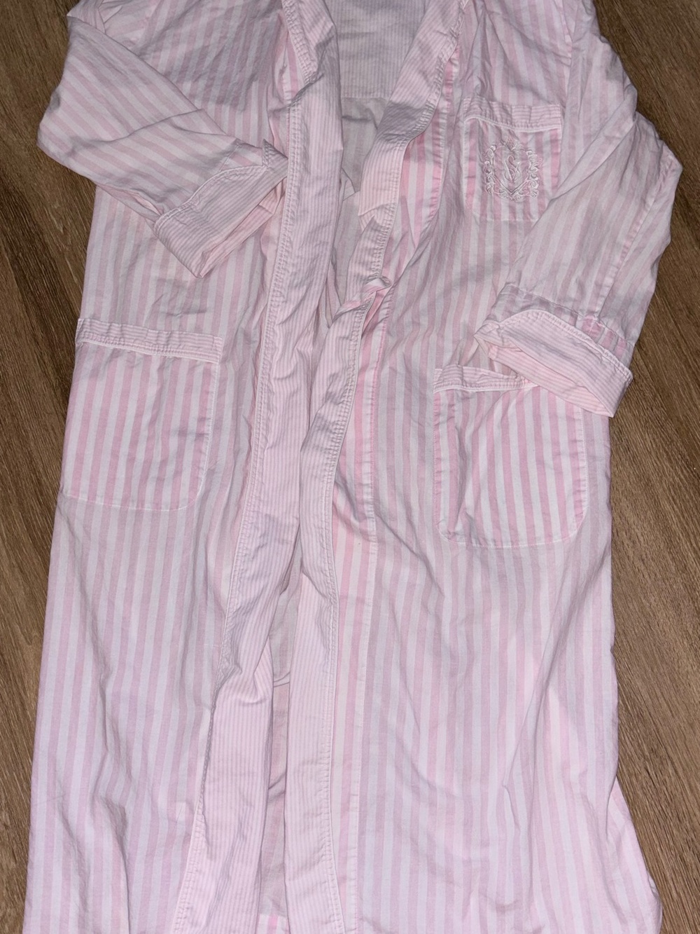 Vintage Victoria’s Secret Gold Label Pink Stripe Cotton Sleep Robe M/L Belted c6